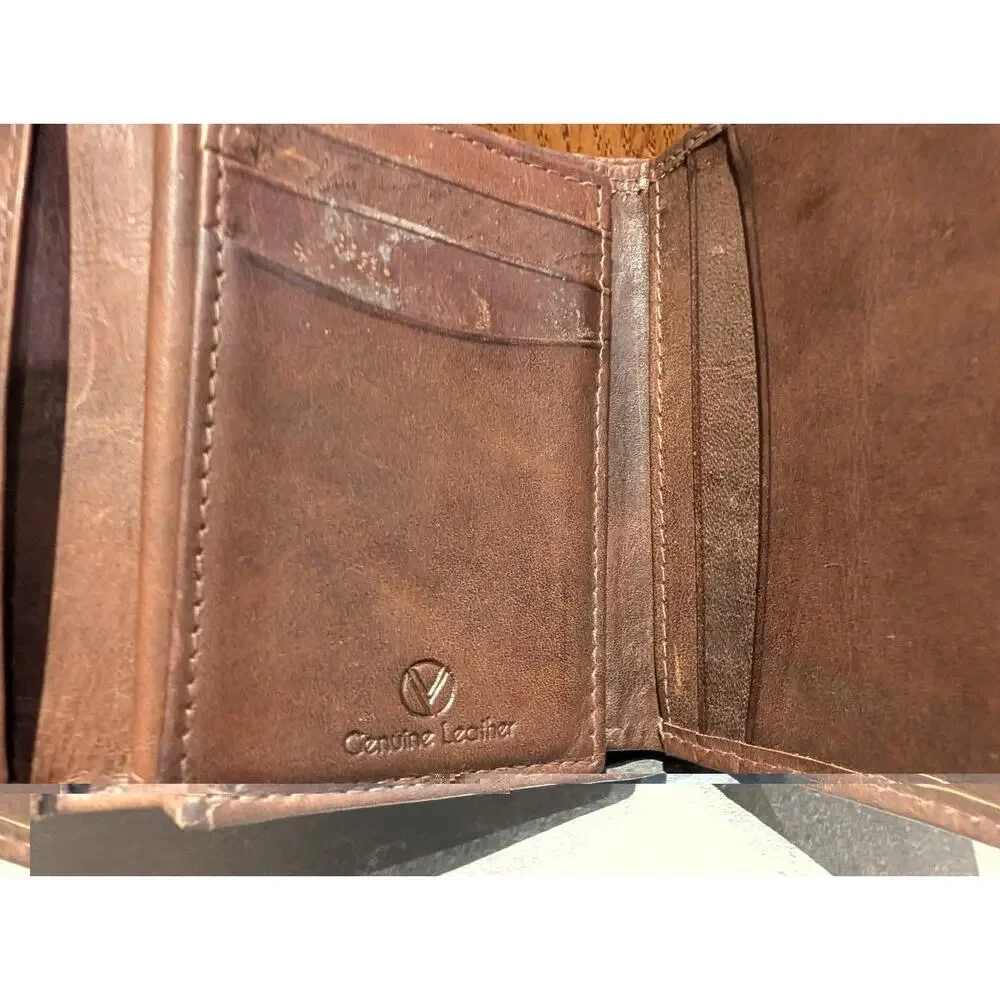 Valenchi Genuine Soft Brown Leather Trifold Wallet Men's